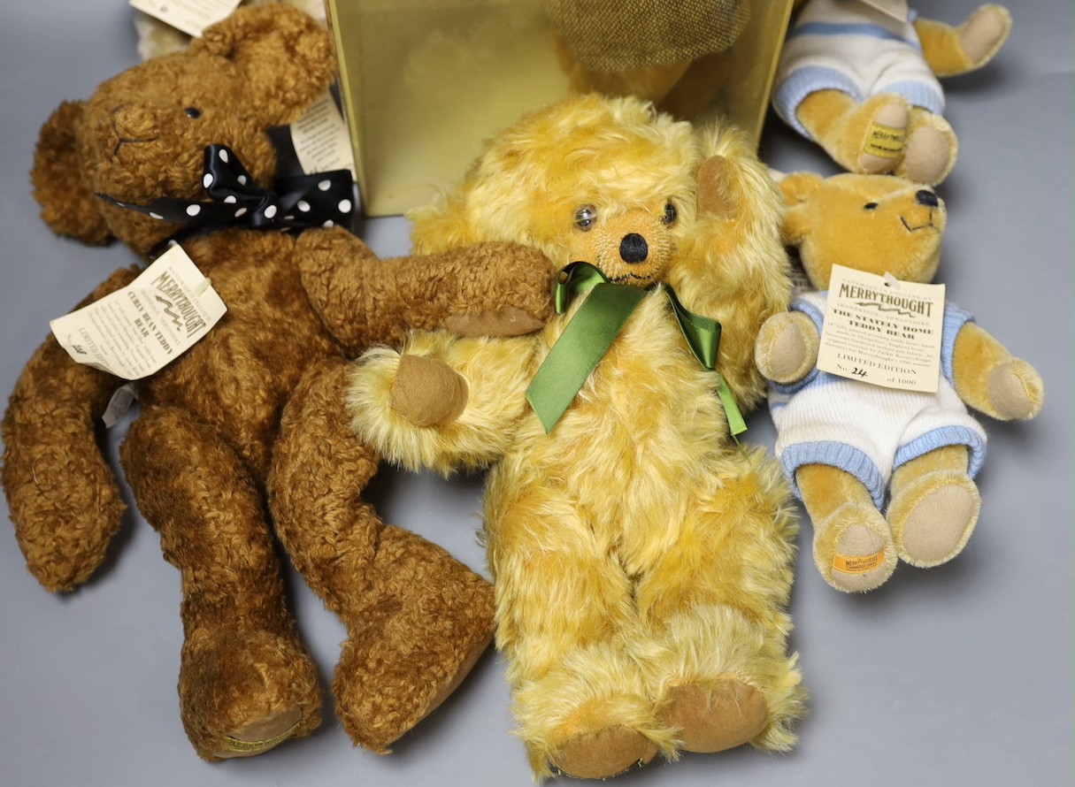 Three boxed limited edition Merrythought with five other limited edition Merrythought Bears including a Harrods Cheeky Bear